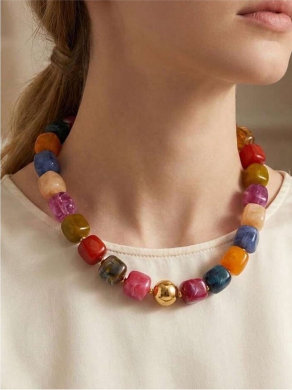 New! Colorful Bead Statement Necklace NWOT - Picture 2 of 3